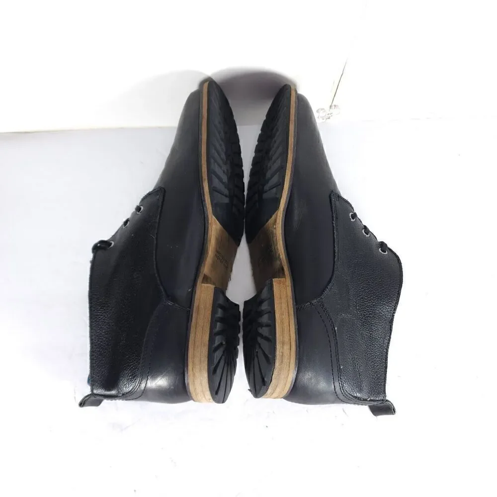 Andrew Marc Men's Nykanel US 11 Black Leather Lace-Up Ankle Chukka Boots